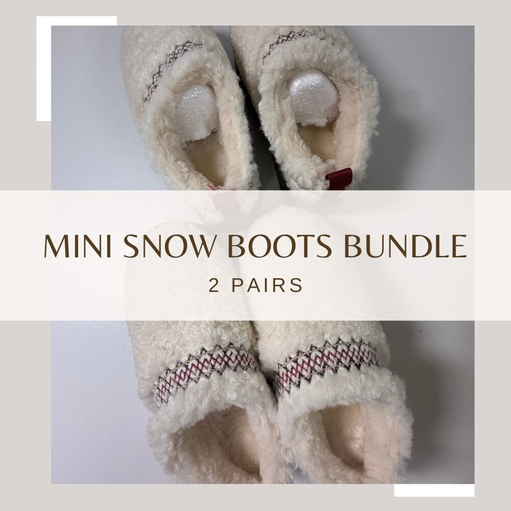 Bundle of 2 Platform Slippers for Women Mini Snow Boots Short Ankle Cozy Fleece